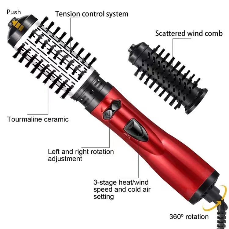 Rotating Hot-Air Hairstyler with Two Interchangeable Brushes