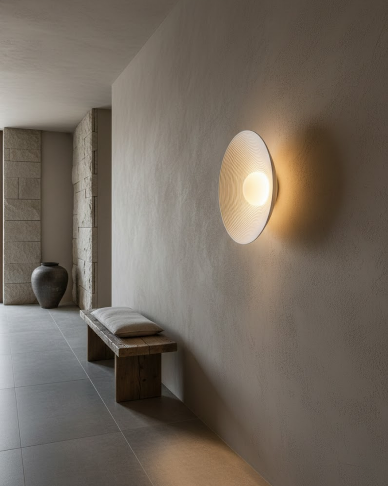 Textured Resin Wall Sconce with Concentric Design & Soft Ambient Glow