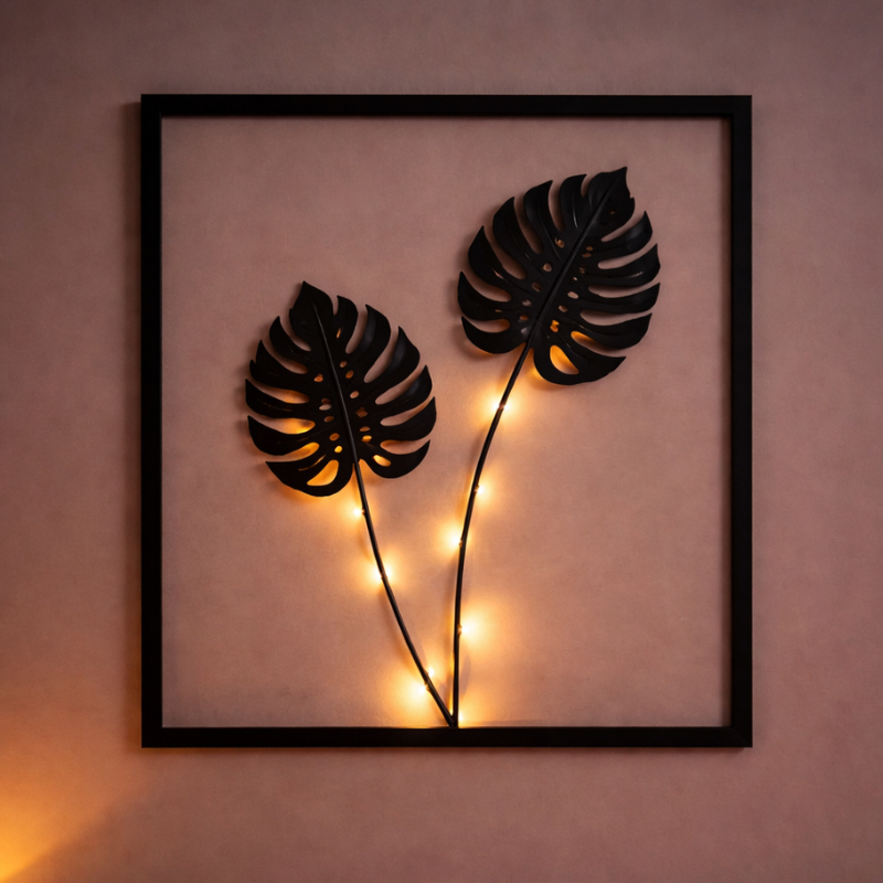 LED Wall Decoration Frames with Botanical Leaf Design and Warm Light