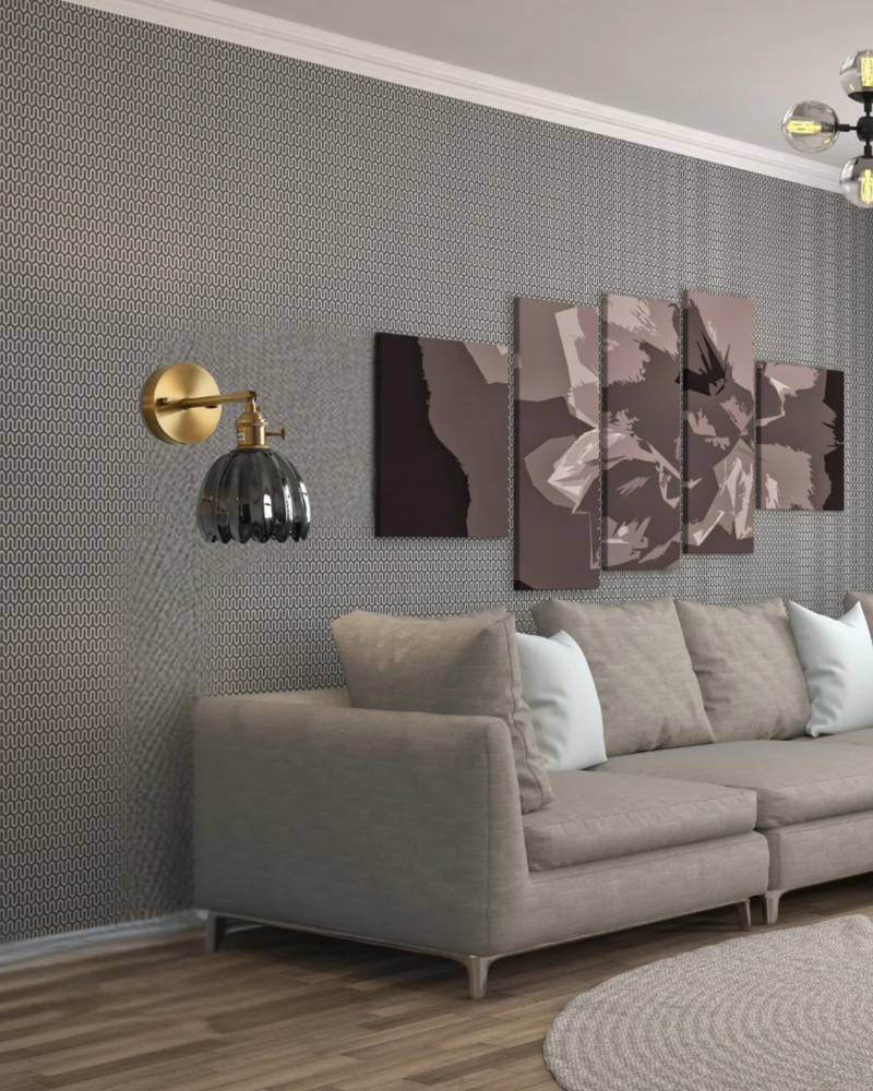Flower-Inspired Glass Wall Sconce with Brass-Tone Fixture & Scalloped Shade
