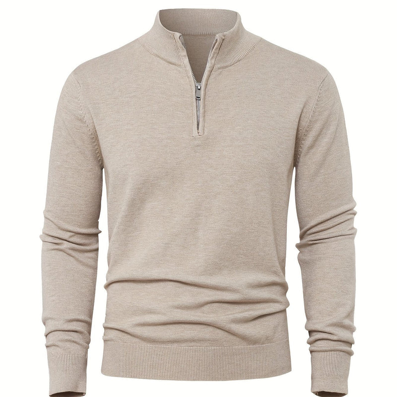 Men's Knitted Jumper with Half Zip – Warm High-Neck Style for Autumn and Winter