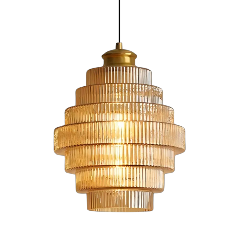 Tiered Ribbed Glass Pendant Light with Adjustable Suspension