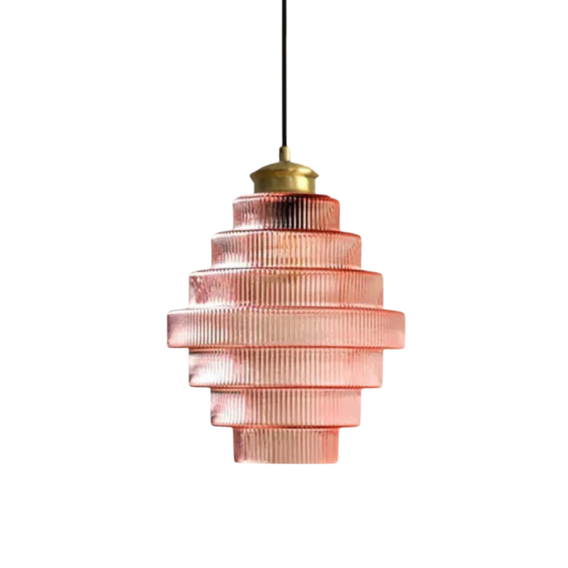 Tiered Ribbed Glass Pendant Light with Adjustable Suspension