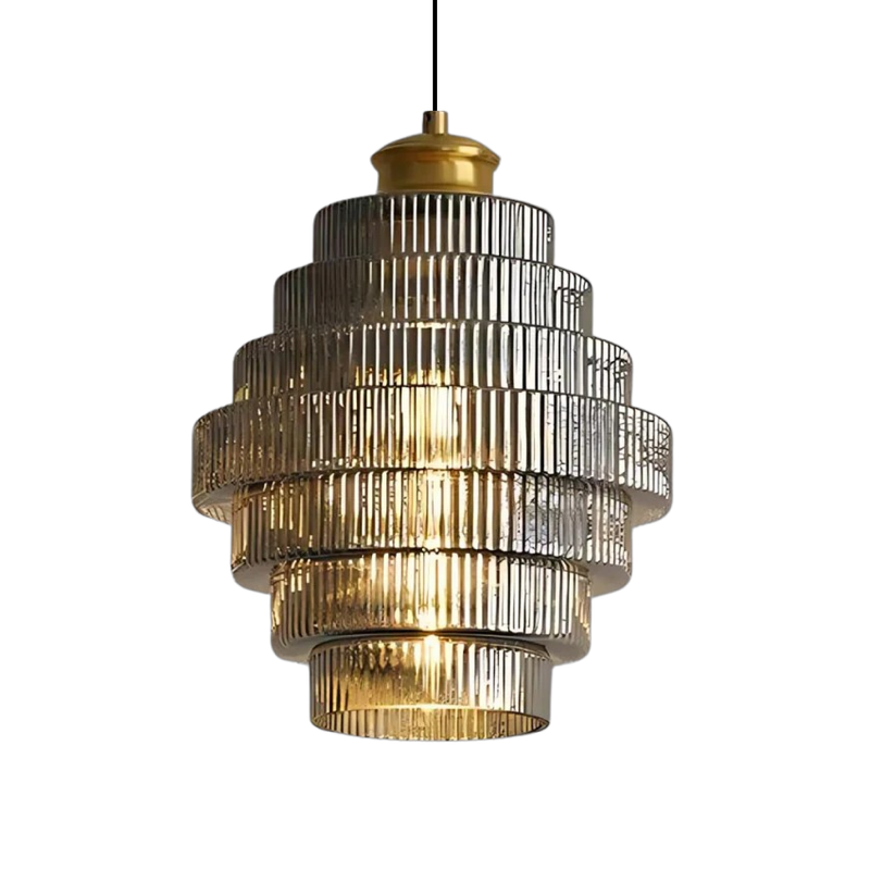 Tiered Ribbed Glass Pendant Light with Adjustable Suspension