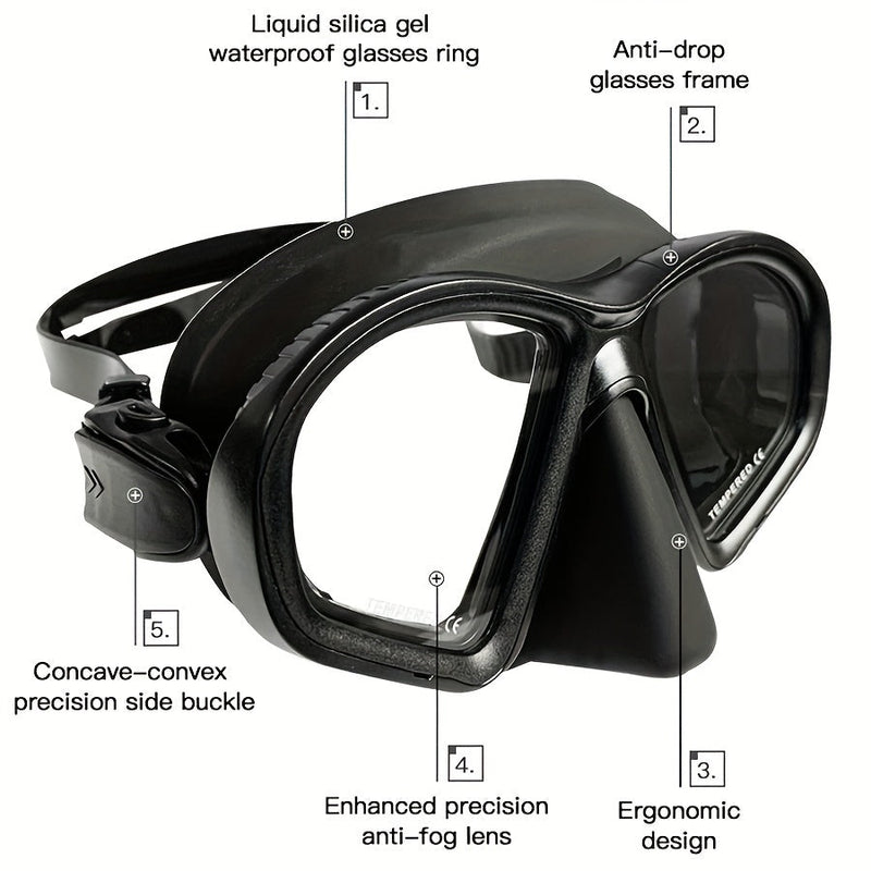 Tempered Diving Mask with Storage Case - Dive Goggles with Anti-Fog and Camera Mount