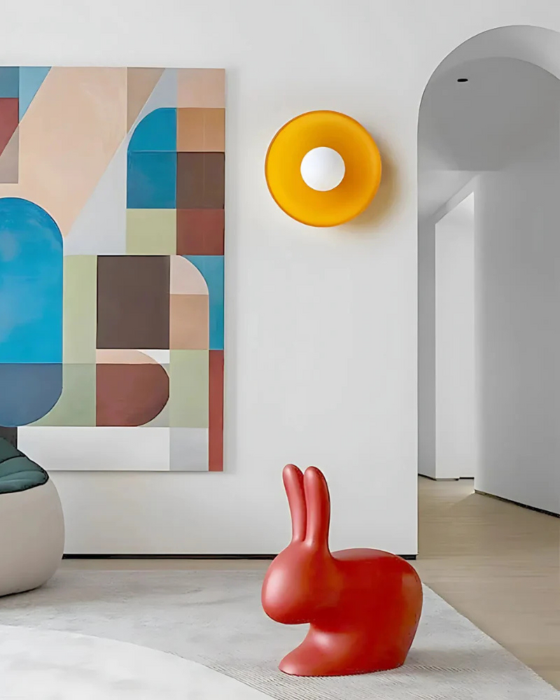 Sculptural Glass Wall Sconce with Central Globe Light & Circular Shade