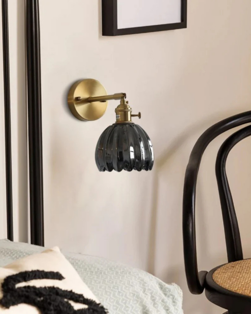 Flower-Inspired Glass Wall Sconce with Brass-Tone Fixture & Scalloped Shade