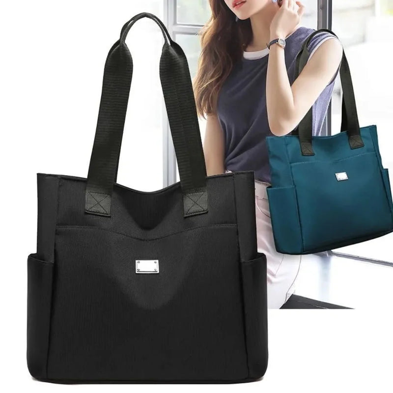 Women’s Large Nylon Tote Bag with Multiple Pockets and Adjustable Straps