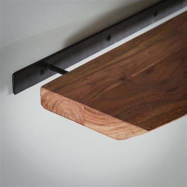 Étagère Murale – Bois d'Acacia avec Finition en Tronc d'Arbre, Design Industriel pour Salon ou Chambre