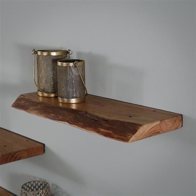 Étagère Murale – Bois d'Acacia avec Finition en Tronc d'Arbre, Design Industriel pour Salon ou Chambre