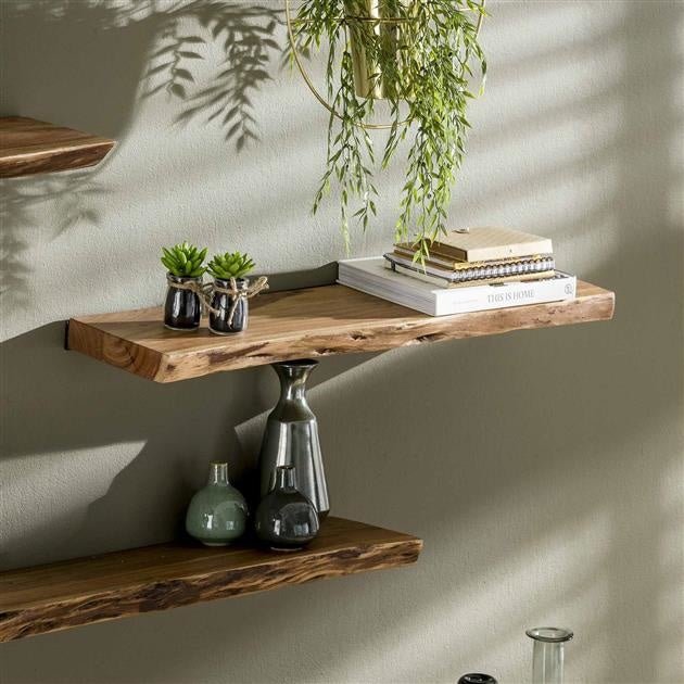 Étagère Murale – Bois d'Acacia avec Finition en Tronc d'Arbre, Design Industriel pour Salon ou Chambre