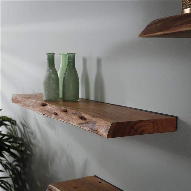 Étagère Murale – Bois d'Acacia avec Finition en Tronc d'Arbre, Design Industriel pour Salon ou Chambre