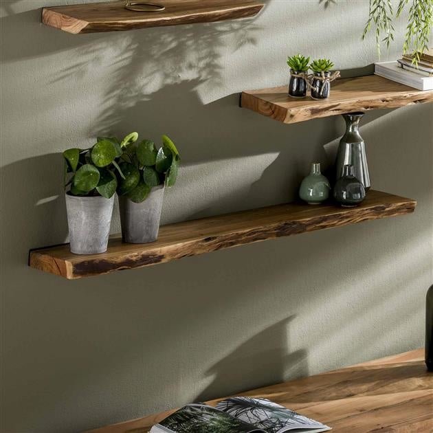 Étagère Murale – Bois d'Acacia avec Finition en Tronc d'Arbre, Design Industriel pour Salon ou Chambre