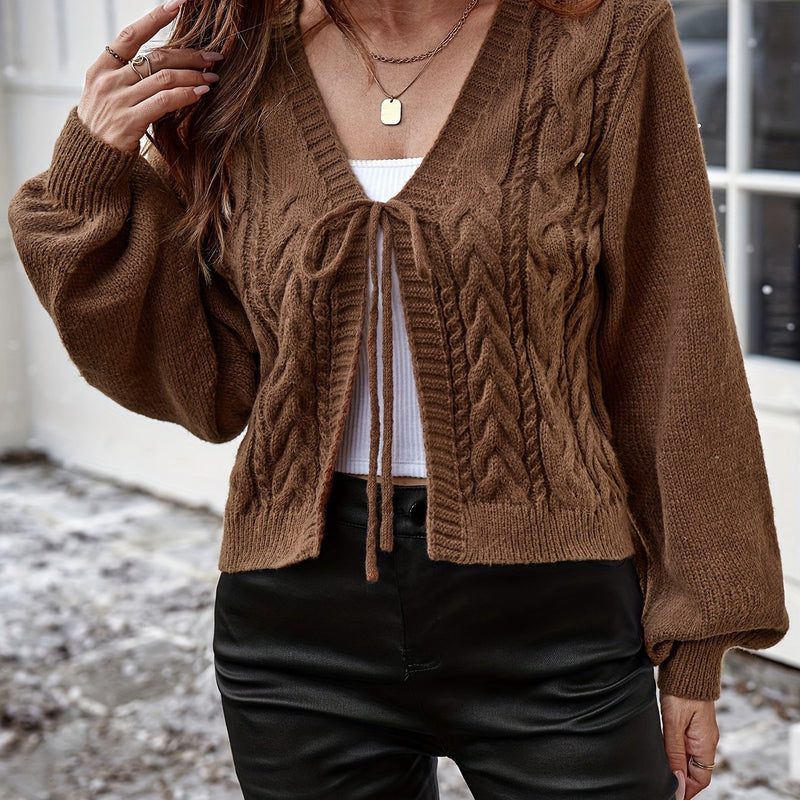 Ladies Elegant Knitted Cardigan with Bow Closure – Casual and Comfortable