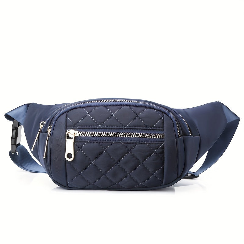 Lightweight Bum Bag for Women with Quilted Check Pattern and Double Zipper