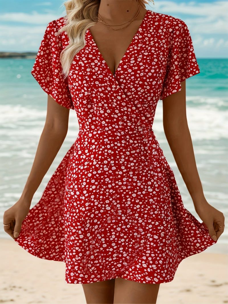 Lightweight Ladies' Summer Dress with Floral Print and Elegant Wrap Design