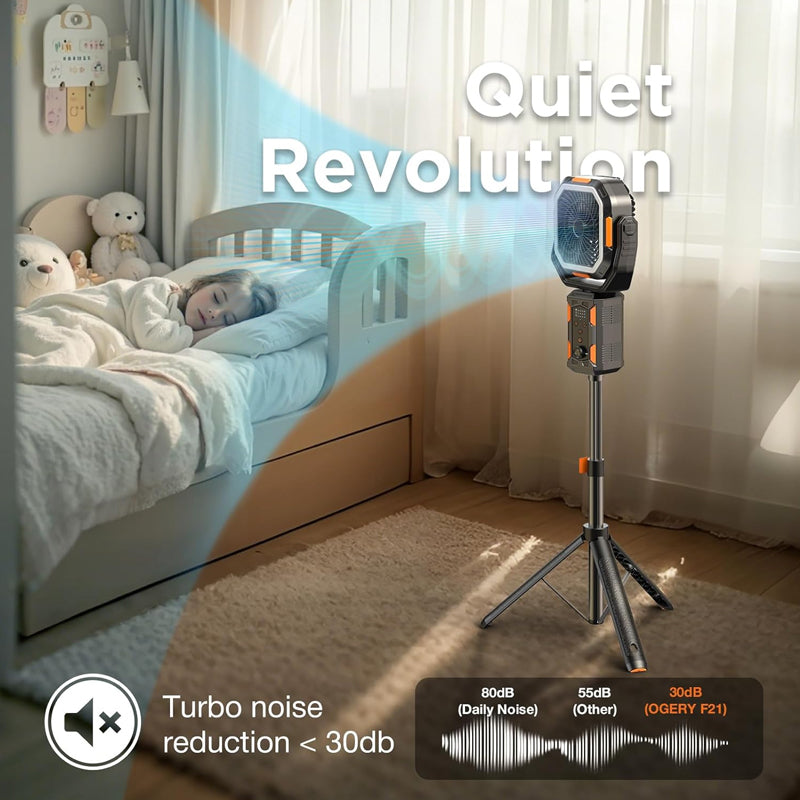 Rechargeable Camping Fan with Tripod & LED Lantern