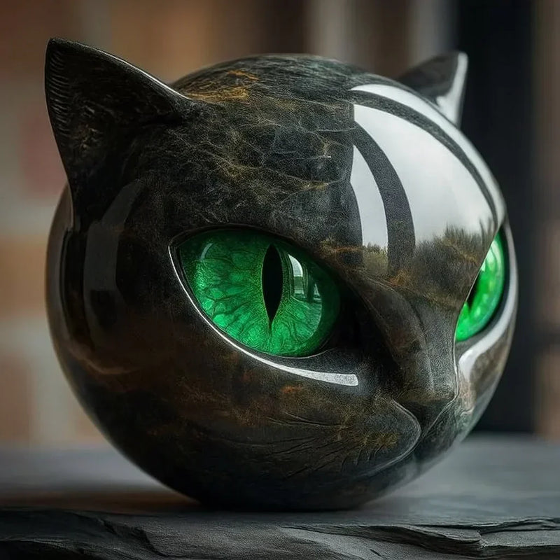 Decorative Cat Head Resin Sculpture with Glossy Finish