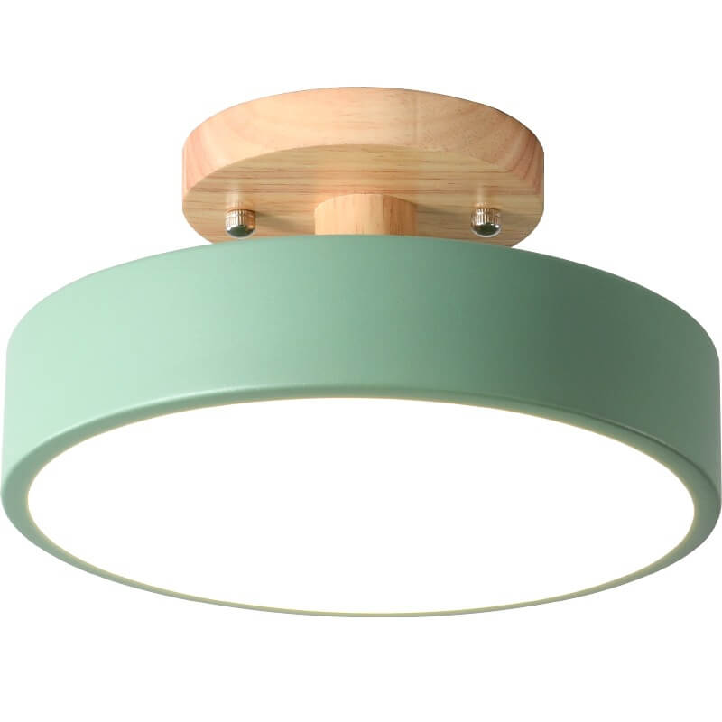 Round Wood LED Semi-Flush Ceiling Light