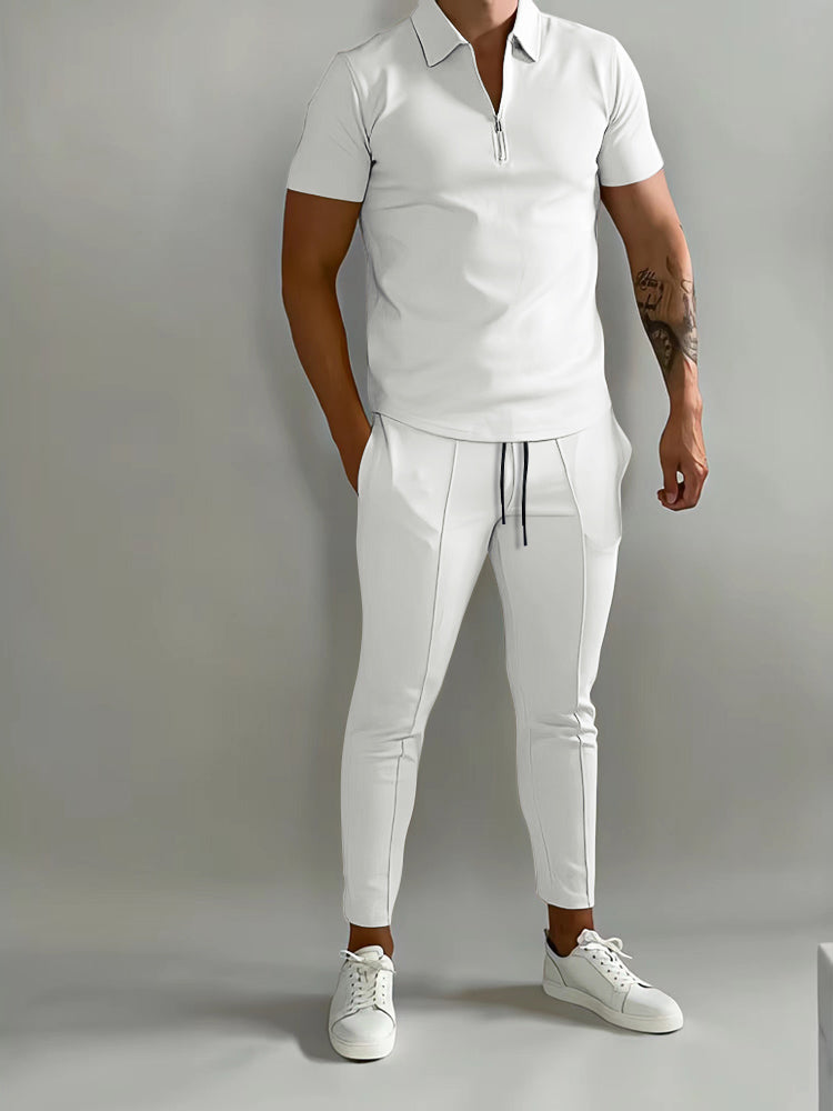 Men's Summer Set with Polo and Jogging Trousers in Polyester