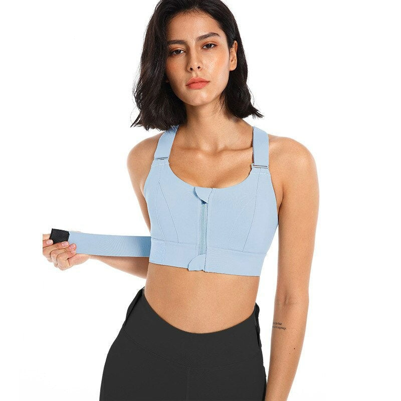 Women's Adjustable Zip-Front Sports Bra for High-Intensity Training