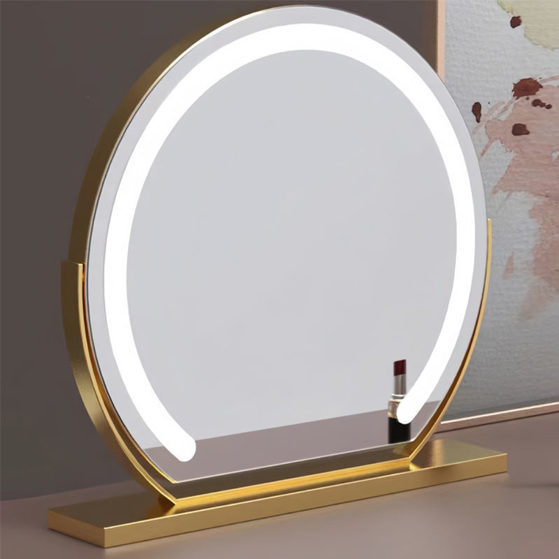 Round LED Dressing Table Mirror with Touch Controls and Rotating Frame