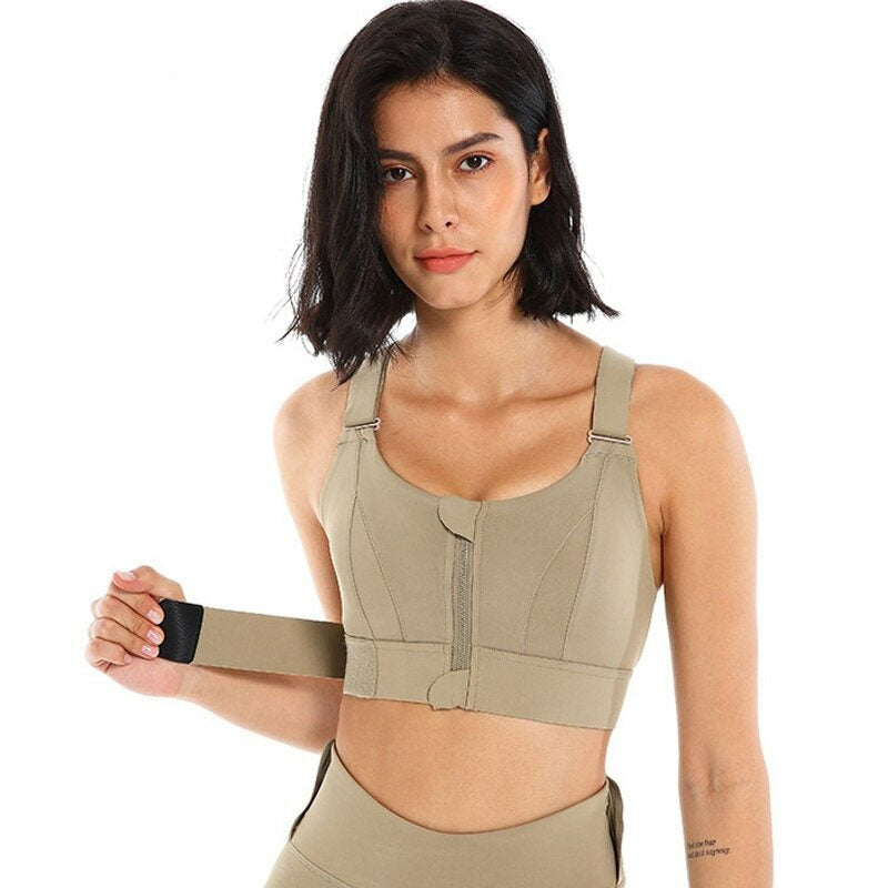 Women's Adjustable Zip-Front Sports Bra for High-Intensity Training