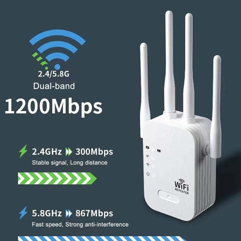Dual-Band WiFi Range Extender with 2.4GHz & 5GHz Connectivity