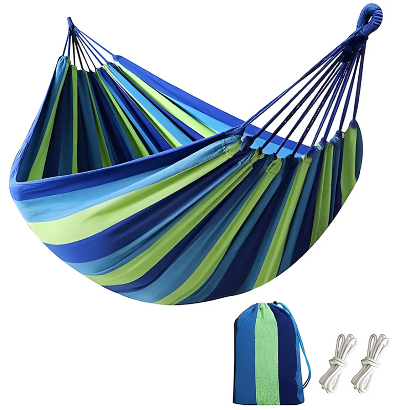Striped Fabric Hammock with Rope Loops for Indoor and Outdoor Use