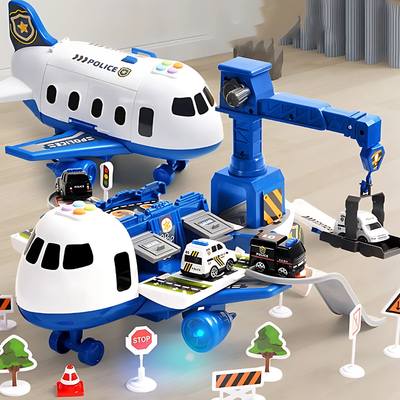 Transformable Airplane Playset with Storage & Mini Vehicles