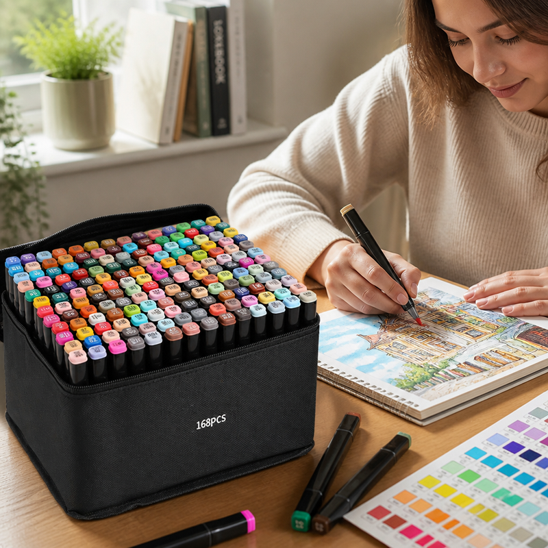 168 Colour Dual Tip Alcohol Marker Set