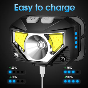 Pair of Rechargeable LED Head Torches with Motion Sensor