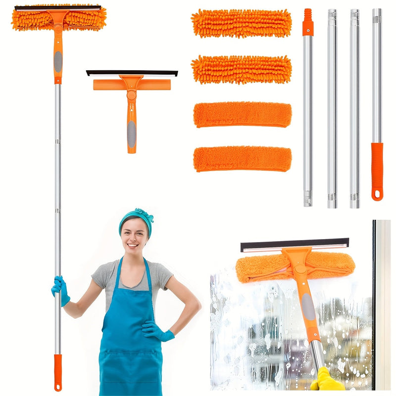 2-in-1 Window Cleaning Tool with Telescopic Handle and Microfibre Pads