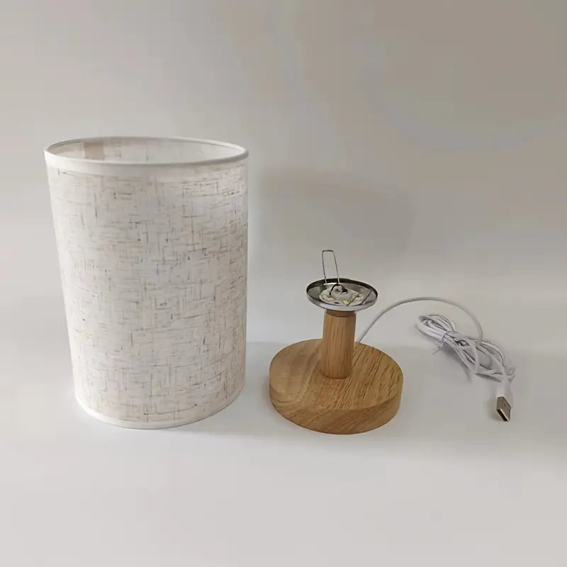 Minimalist Table Lamp with Wooden Base and Fabric Shade for Atmospheric Light