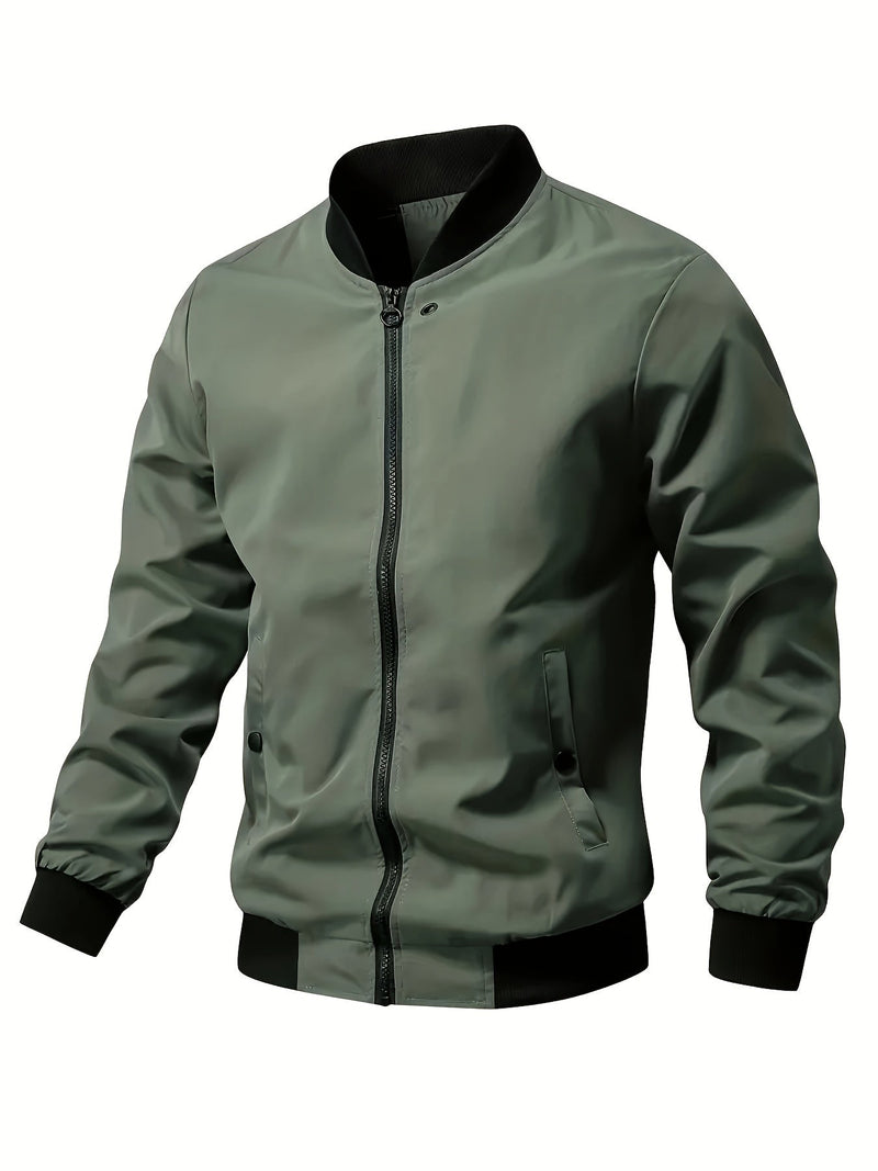 Lightweight Men's Summer Jacket with Stand-Up Collar and Zip Closure