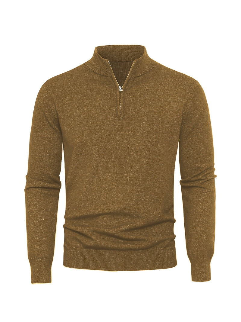 Men's Knitted Jumper with Half Zip – Warm High-Neck Style for Autumn and Winter