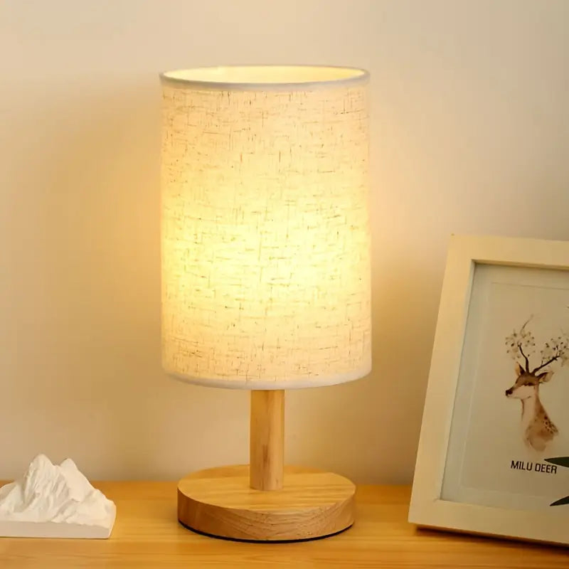 Minimalist Table Lamp with Wooden Base and Fabric Shade for Atmospheric Light