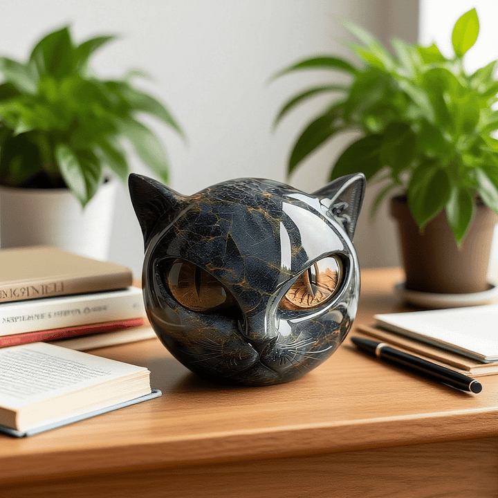 Decorative Cat Head Resin Sculpture with Glossy Finish