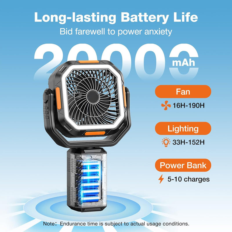 Rechargeable Camping Fan with Tripod & LED Lantern