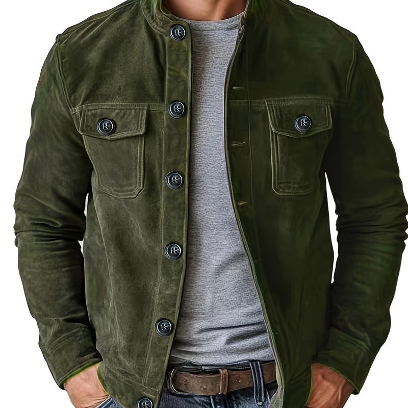 Men's Casual Jacket with Buttons and Stand-Up Collar – Vintage Work Jacket for Spring and Autumn