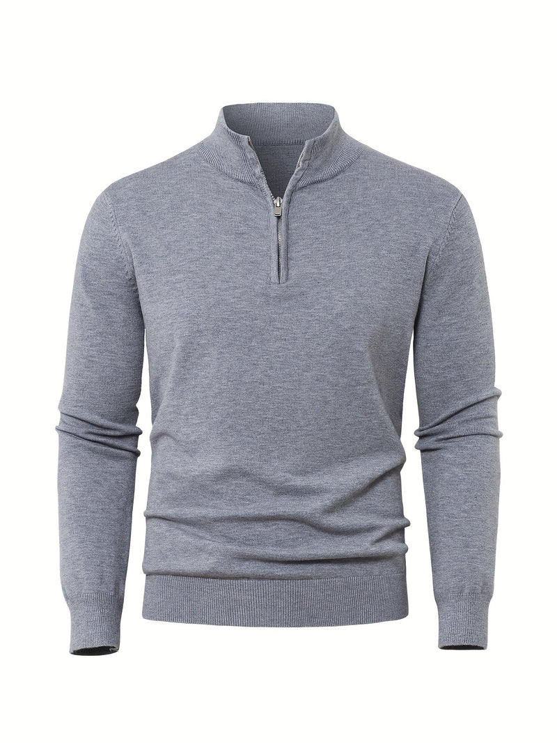 Men's Knitted Jumper with Half Zip – Warm High-Neck Style for Autumn and Winter