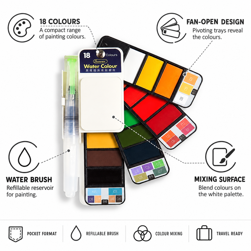 Portable Watercolour Paint Set with Water Brush