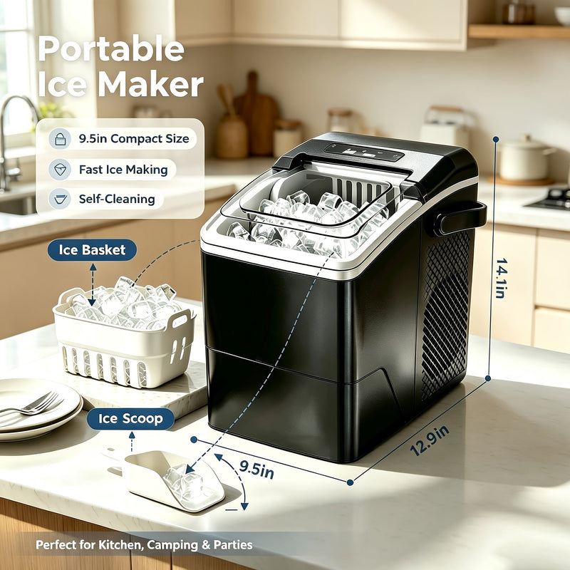 Portable Ice Cube Maker with Self-Cleaning Function and Two Ice Cube Sizes