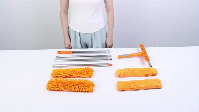 2-in-1 Window Cleaning Tool with Telescopic Handle and Microfibre Pads