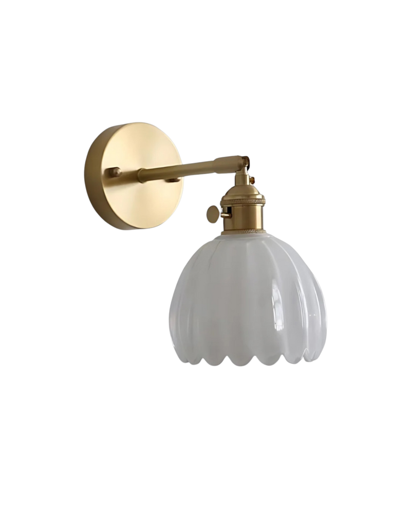 Flower-Inspired Glass Wall Sconce with Brass-Tone Fixture & Scalloped Shade