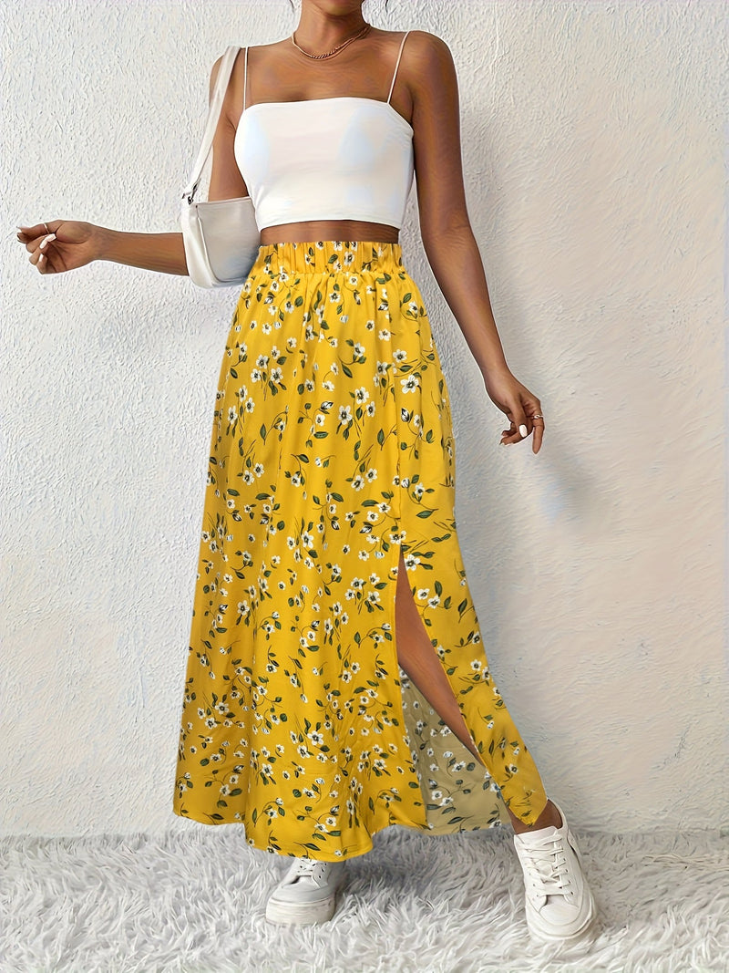 Elegant Summer Maxi Skirt with Floral Print and Airy Split for Women