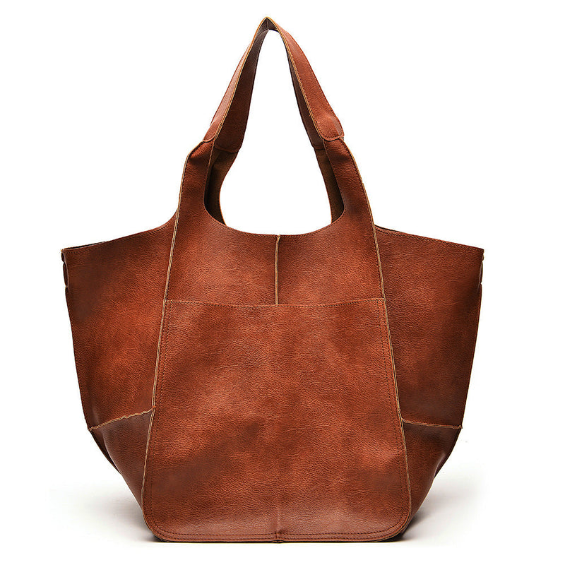 Women’s Large Soft Eco-Leather Tote Bag with Long Shoulder Handles