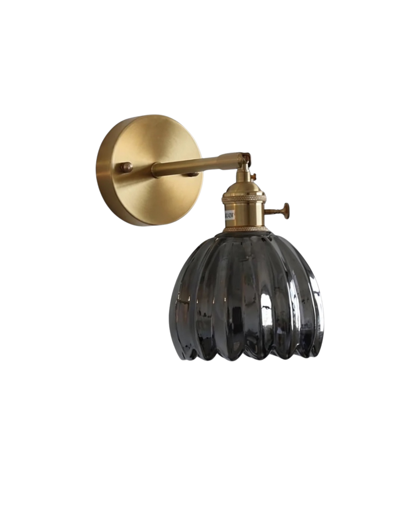 Flower-Inspired Glass Wall Sconce with Brass-Tone Fixture & Scalloped Shade