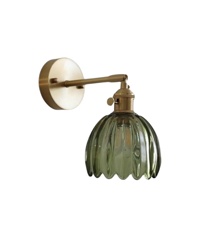 Flower-Inspired Glass Wall Sconce with Brass-Tone Fixture & Scalloped Shade