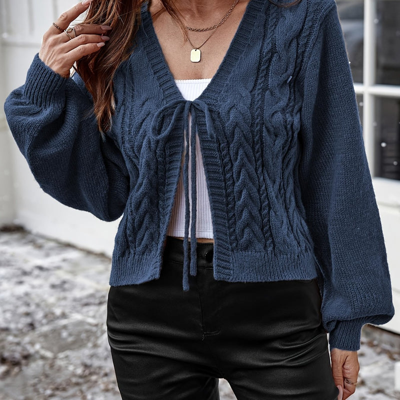Ladies Elegant Knitted Cardigan with Bow Closure – Casual and Comfortable